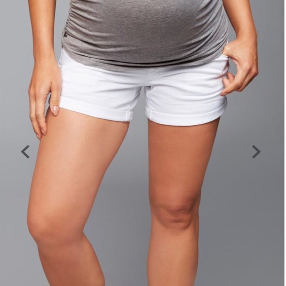 white maternity jean shorts